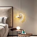 Contemporary Luxury Gold Finish Frame Round Shade LED Pendant Light for Bedroom