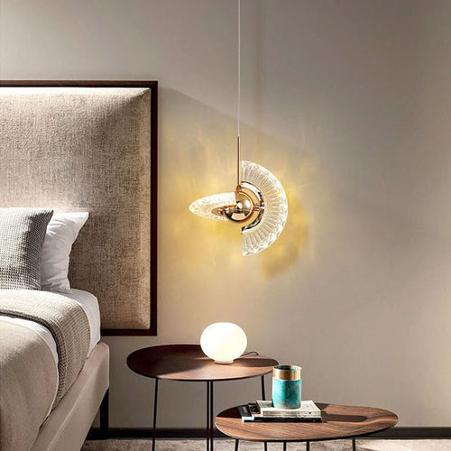 Contemporary Luxury Gold Finish Frame Round Shade LED Pendant Light for Bedroom