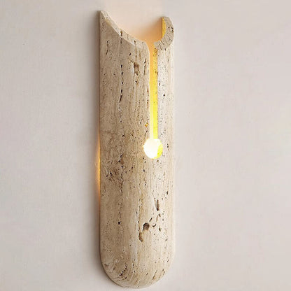 Traditional Japanese Yellow Travertine Half Oval 1-Light Wall Sconce Lamp For Living Room