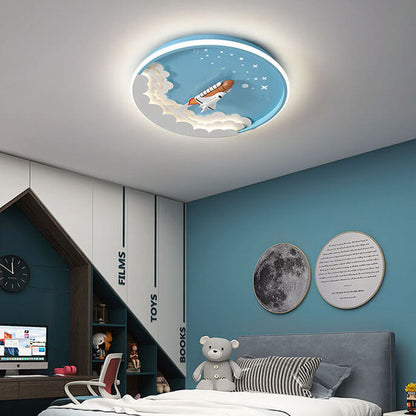 Modern Creative Cartoon Rocket Round LED Kids Flush Mount Ceiling Light