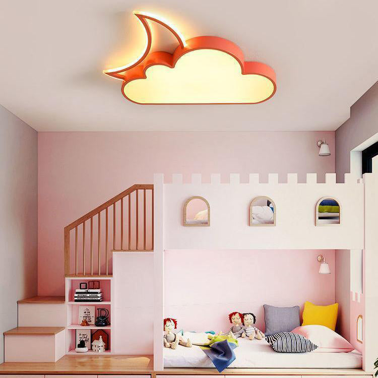 Lumendat Contemporary Nordic Kids Iron Acrylic Cloud Moon LED Flush Mount Ceiling Light For Bedroom Lumendat