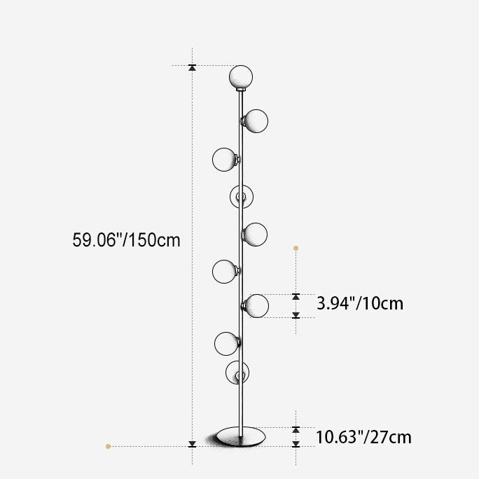 Contemporary Scandinavian Cylindrical Metal Glass 9-Light Standing Floor Lamp For Living Room Lumendat