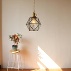 Traditional Vintage Polygonal Brass Stained Glass 1-light Pendant Light for Living Room