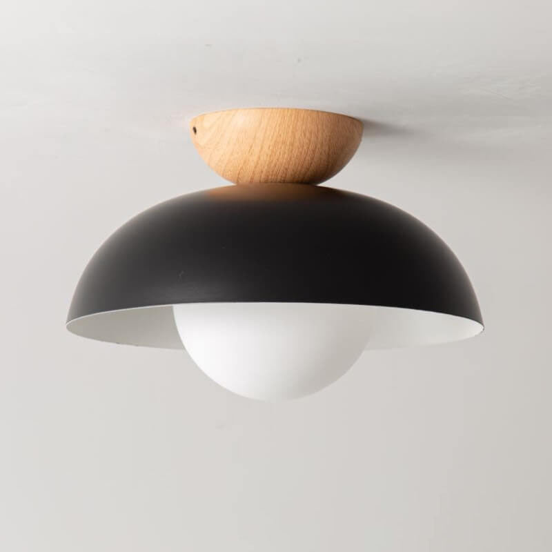 Modern Simple Wrought Iron Log Bowl-shaped 1-light Semi-flush Mount Ceiling Light