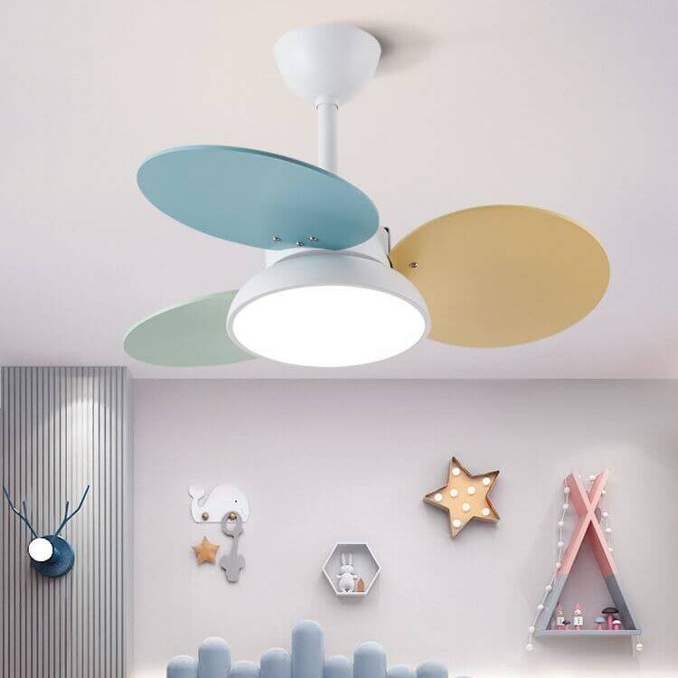 Lumendat Simple Colorful Round Fan Leaf Kids Downrods Ceiling Fan Light Lumendat