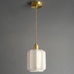 Traditional Vintage Cylindrical Brass Glass 1-light Pendant Light for Bedroom BulbSquare
