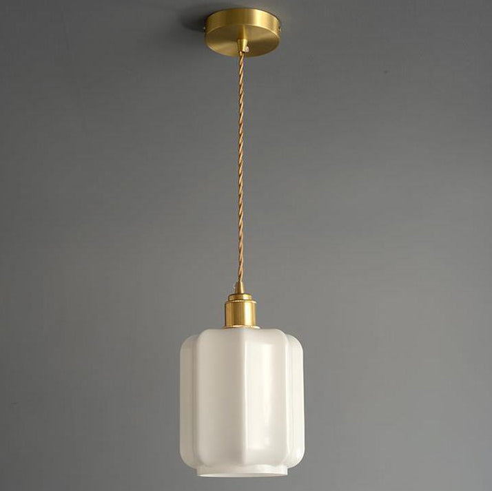 Traditional Vintage Cylindrical Brass Glass 1-light Pendant Light for Bedroom BulbSquare