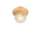Japanese Minimalist Glass Iron Woodgrain 1-light Semi-flush Mount Ceiling Light