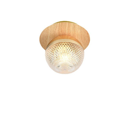 Japanese Minimalist Glass Iron Woodgrain 1-light Semi-flush Mount Ceiling Light