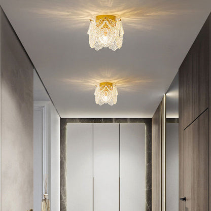 French Palace Glass Pearl Chain Cylinder 1-light Semi-flush Mount Ceiling Light