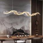 Contemporary Creative Rectangle Wave Ribbon Metal Acrylic LED Island Light Chandelier for Dining Room BulbSquare