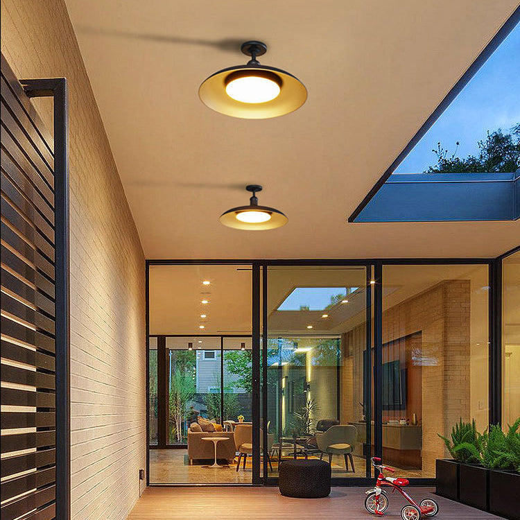 Contemporary Scandinavian Carbonized Steel Round Waterproof 1-light Semi-flush Mount Ceiling Light for Outdoor Patio BulbSquare
