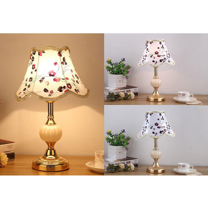 Nordic Vintage Floral Glass Fabric 1-Light Table Lamp Lumendat