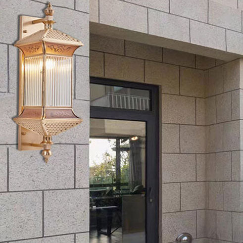 Contemporary Industrial Brass Finish Frame Glass Shade 1/3-Light Wall Sconce Lamp For Outdoor Patio Lumendat