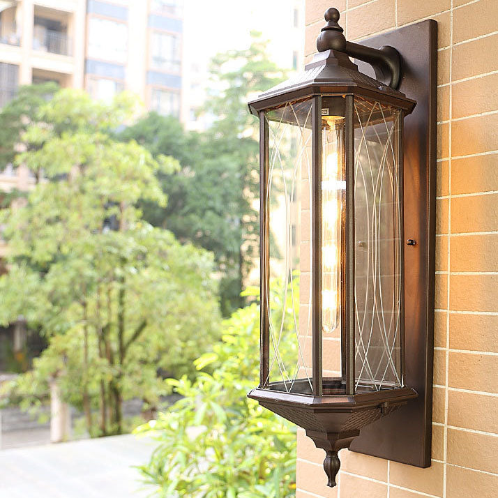 Outdoor Vintage Chinese Transparent Cage 1-Light Waterproof Wall Sconce Lamp Lumendat