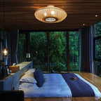 Japanese Bamboo Weaving Round Flying Saucer 3-light Semi-flush Mount Light BulbSquare
