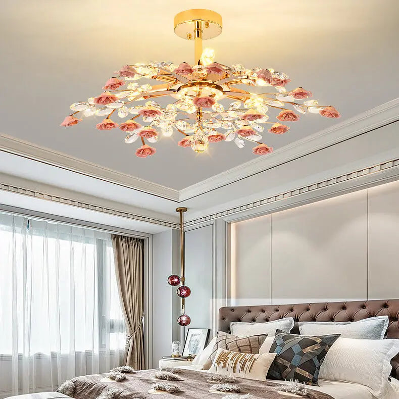 Modern Luxury Rose Iron Ceramic Crystal 6/7/8 Light Chandelier Lumendat