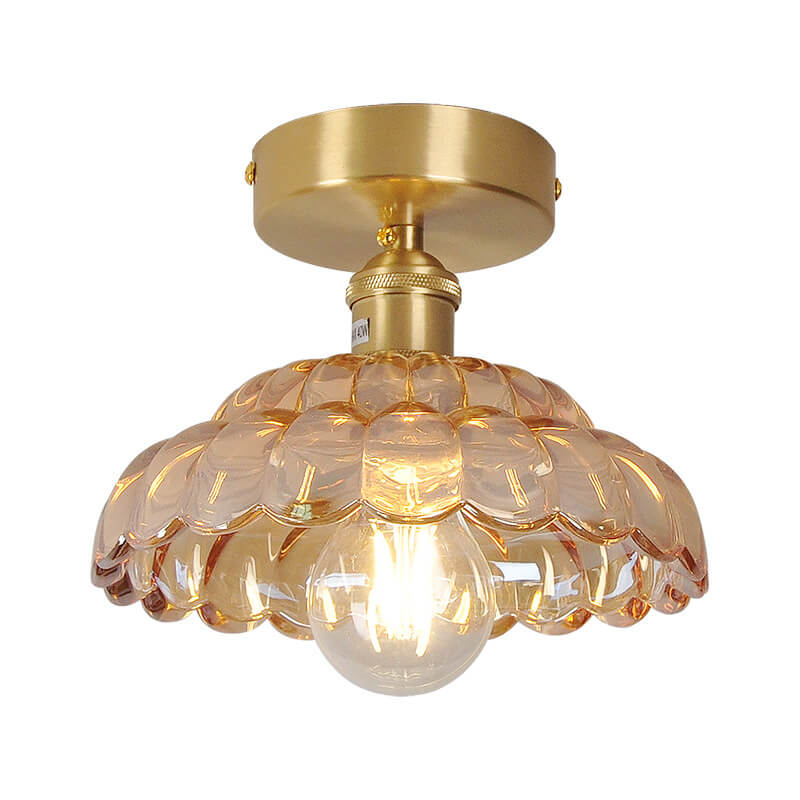 Vintage Brass Glass Dome 1-light Semi-flush Mount Ceiling Light