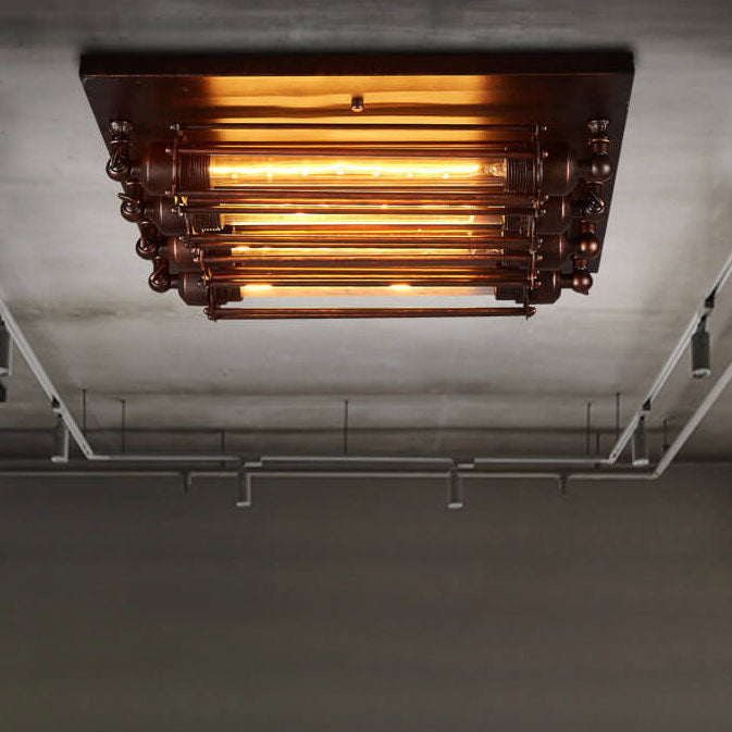 Nostalgic Industrial Iron Glass Strip 4-light Flush Mount Ceiling Light