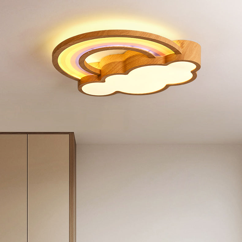 Lumendat Contemporary Creative Woodgrain Cartoon Animal Bee Aircraft Acrylic LED Kids Flush Mount Ceiling Light For Living Room Lumendat