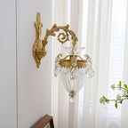 Traditional French Court Lantern Brass Crystal 1/2 Light Wall Sconce Lamp For Living Room