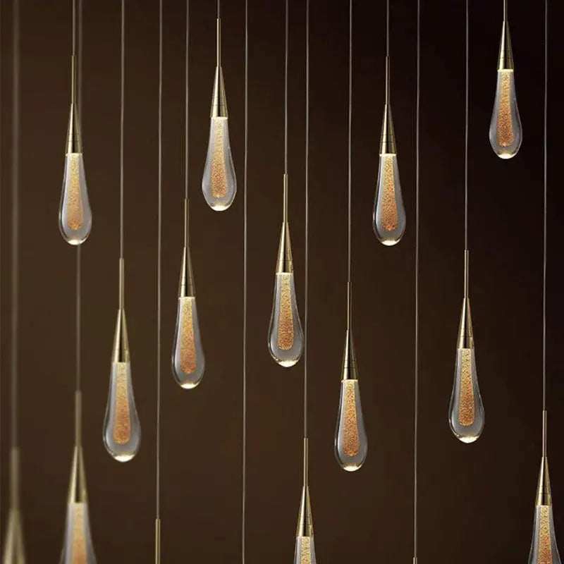 Contemporary Scandinavian Water Drops Metal Glass LED Pendant Light for Bedroom BulbSquare