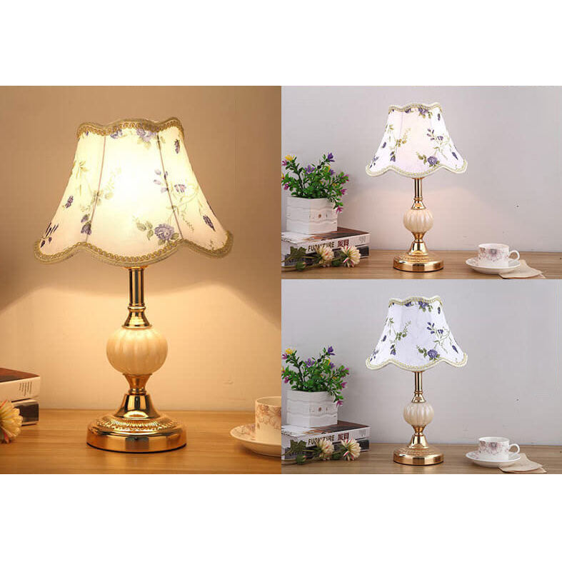 Nordic Vintage Floral Glass Fabric 1-Light Table Lamp Lumendat