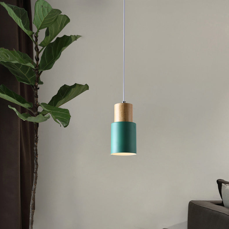 Contemporary Nordic Cylinder Metal Wood 1-light Pendant Light for Living Room