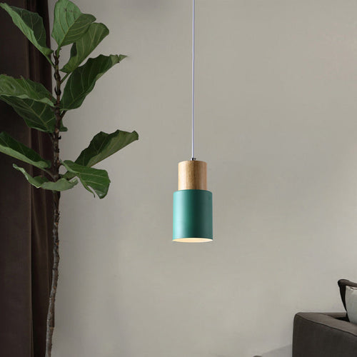 Contemporary Nordic Cylinder Metal Wood 1-light Pendant Light for Living Room