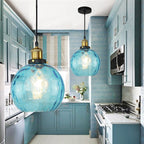 Contemporary Coastal Orb Aqua Glass 1-light Pendant Light for Bedroom BulbSquare