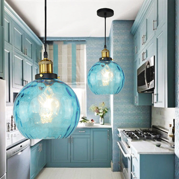Contemporary Coastal Orb Aqua Glass 1-light Pendant Light for Bedroom BulbSquare