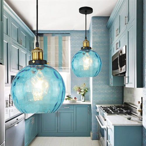 Contemporary Coastal Orb Aqua Glass 1-light Pendant Light for Bedroom BulbSquare