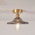 Japanese Vintage Glass Brass Lotus 1-Light Semi-Flush Mount Ceiling Light Lumendat