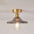 Japanese Vintage Glass Brass Lotus 1-Light Semi-Flush Mount Ceiling Light Lumendat
