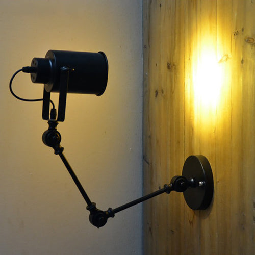 Contemporary Industrial Cylinder Swing Arm Iron Aluminium 1-Light Wall Sconce Lamp For Living Room