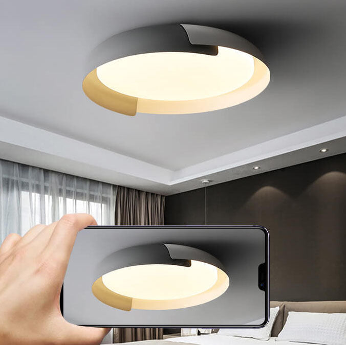 Minimalist Round Bowl Wood Grain LED Flush Mount Ceiling Light Lumendat