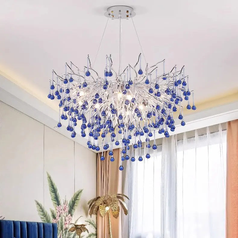 Modern Luxury Crystal Glass Aluminum Branch Water Drop 6/8/10/14 Chandeliers for Dining Room Lumendat
