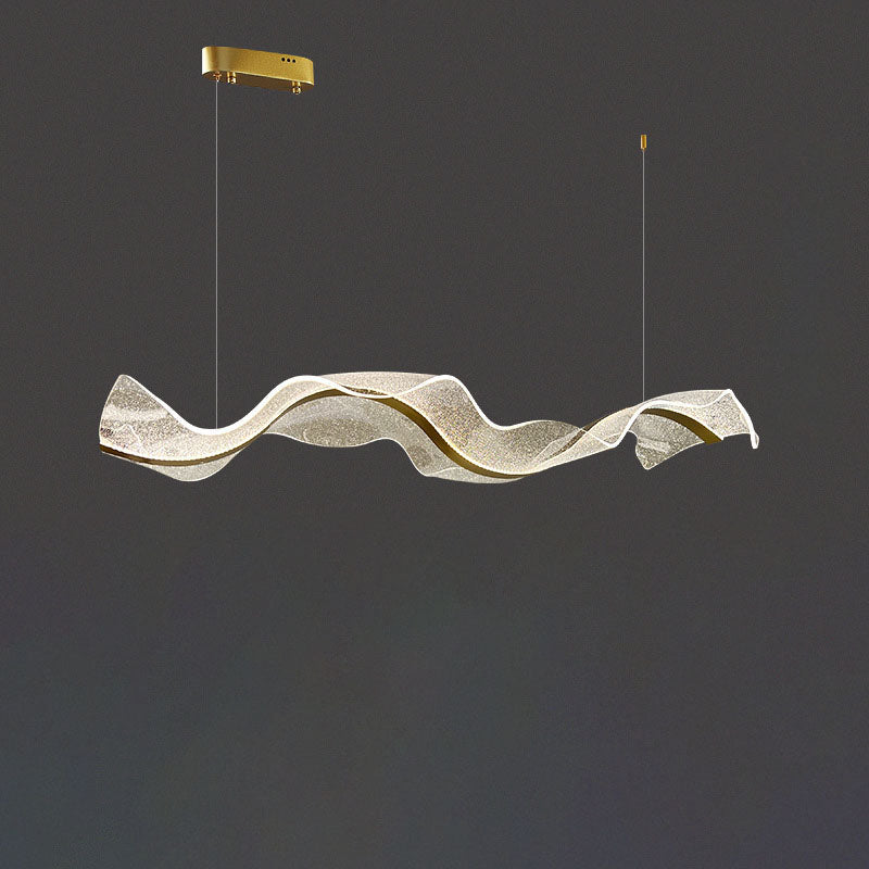 Contemporary Luxury Acrylic Corrugated Fluttering Tape Metal LED Island Light Pendant Light for Living Room BulbSquare