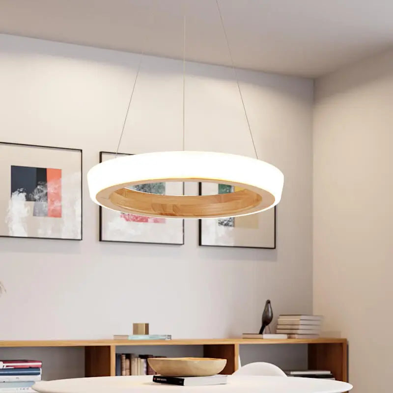 Japanese Minimalist Log Circle Island Light LED Chandelier – Dimmable Lumendat