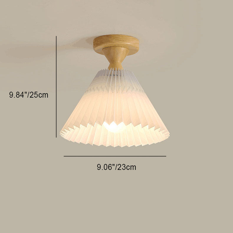 Traditional Japanese Log Pleated Taper Fabric 1-Light Semi-Flush Mount Ceiling Light For Living Room