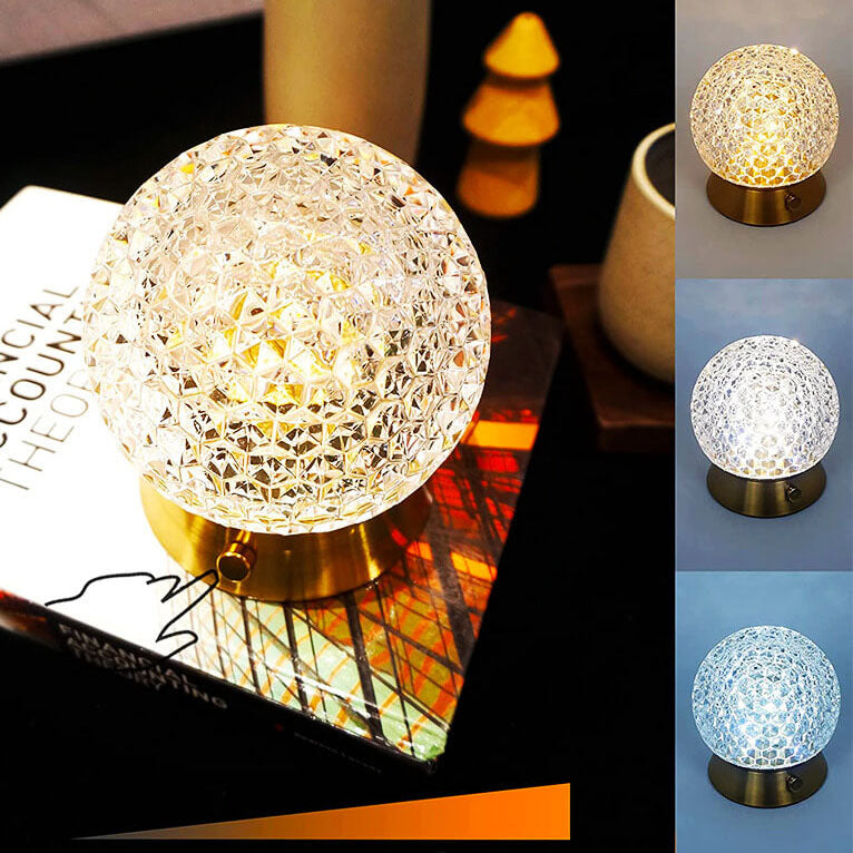 Modern Light Luxury Round Ball Iron Acrylic USB LED Ambient Table Lamp Lumendat
