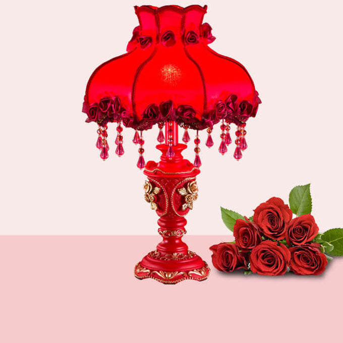 European Wedding Red Fabric Tassel Resin 1-Light Table Lamp Lumendat