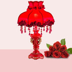 European Wedding Red Fabric Tassel Resin 1-Light Table Lamp Lumendat