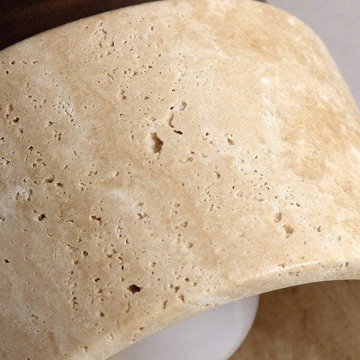 Japanese Minimalist Round Yellow Travertine Shade 1-light Semi-flush Mount Ceiling Light