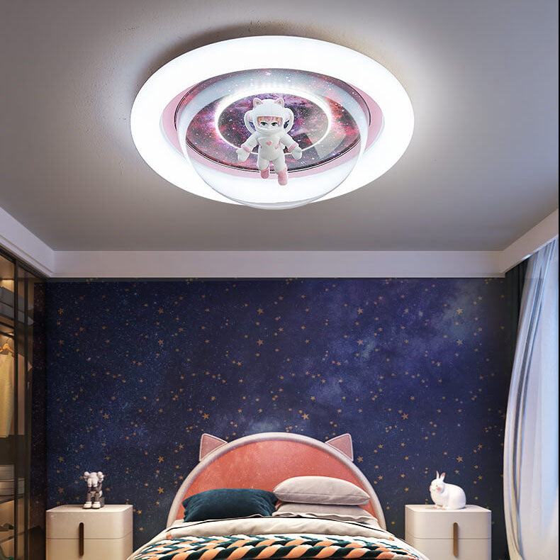 Lumendat Contemporary Creative Cartoon Pink Astronaut Unicorn Round Acrylic Resin LED Flush Mount Ceiling Light For Bedroom Lumendat