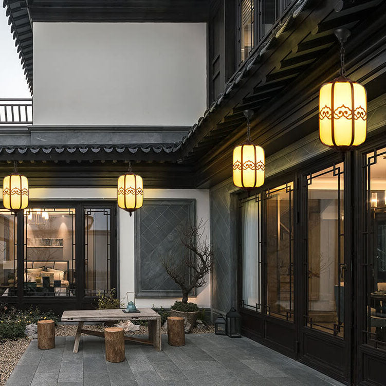 Modern Chinese Marble Lantern Outdoor Waterproof 1-Light Pendant Light