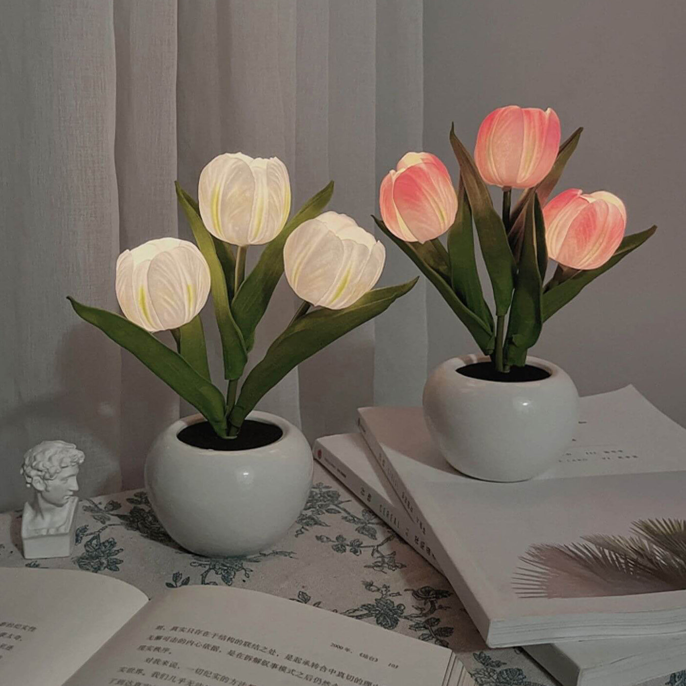 Tulip Simulation Bouquet Ceramic Flower Pot LED Night Light Table Lamp Lumendat
