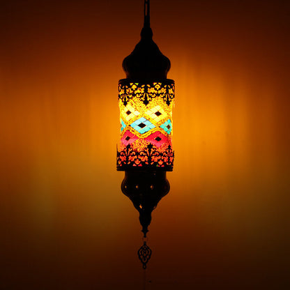 Vintage Southeast Asian Style Iron Glass 1-Light Pendant Light