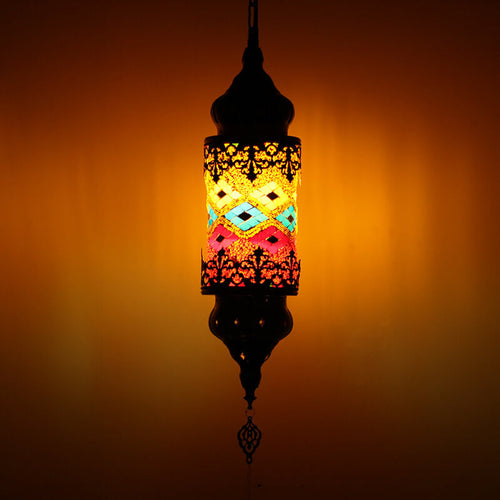 Vintage Southeast Asian Style Iron Glass 1-Light Pendant Light