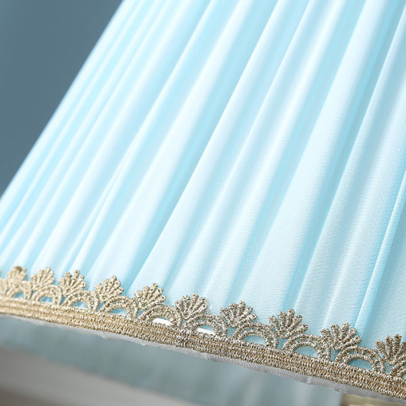 Traditional European Pleated Fabric Shade Ceramic Column Base 1-Light Table Lamp For Study Lumendat